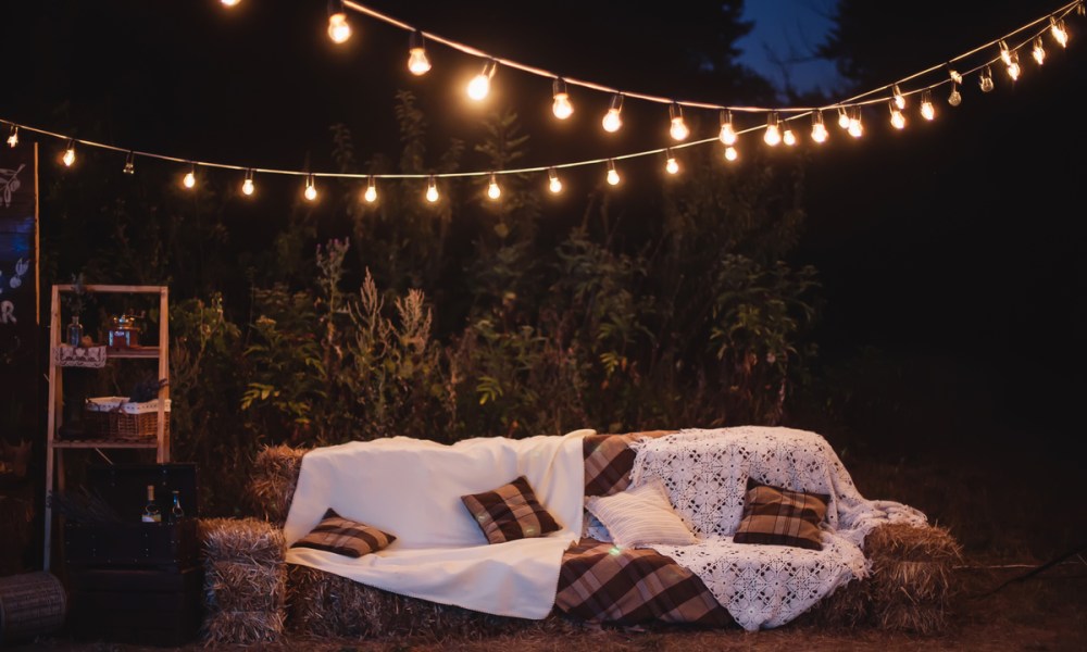 Hanging outdoor string lights