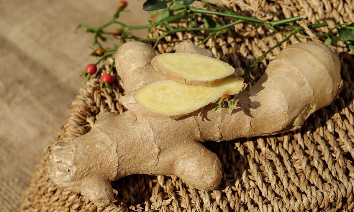 Sliced ginger on a wicker basket